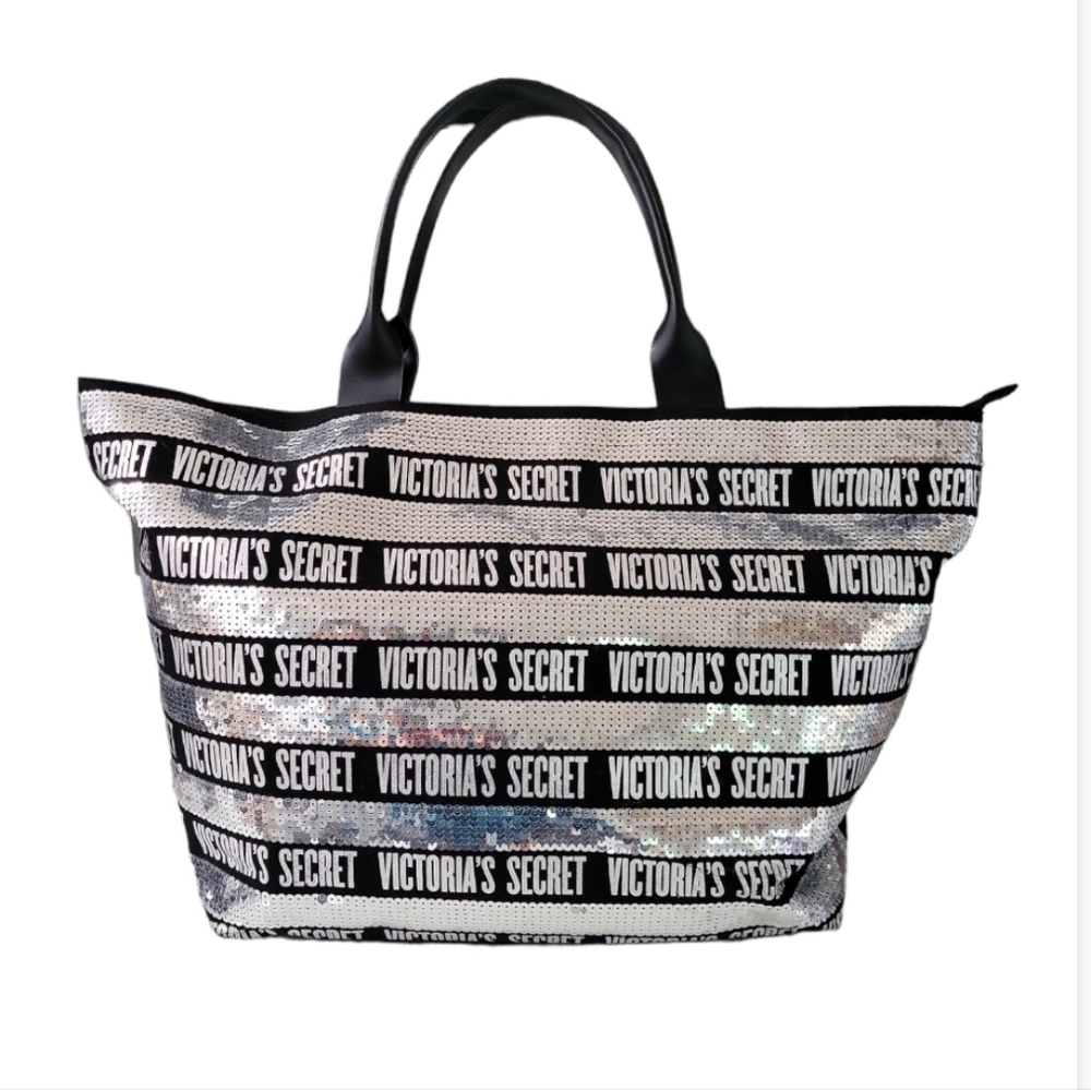 Victoria's Secret Silver Sequin Sparkle Oversized Tote Bag Purse